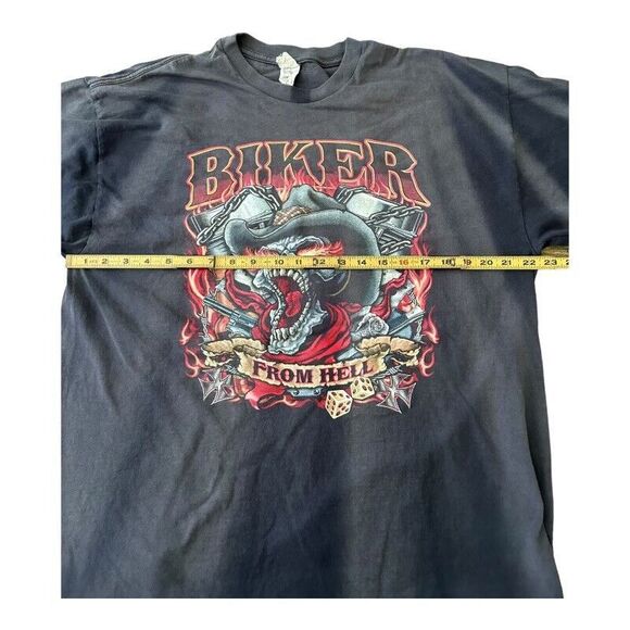 Vtg 90s Delta T-Shirt Biker From Hell Distressed Sun Faded XL Skull Skeleton - Picture 3 of 6